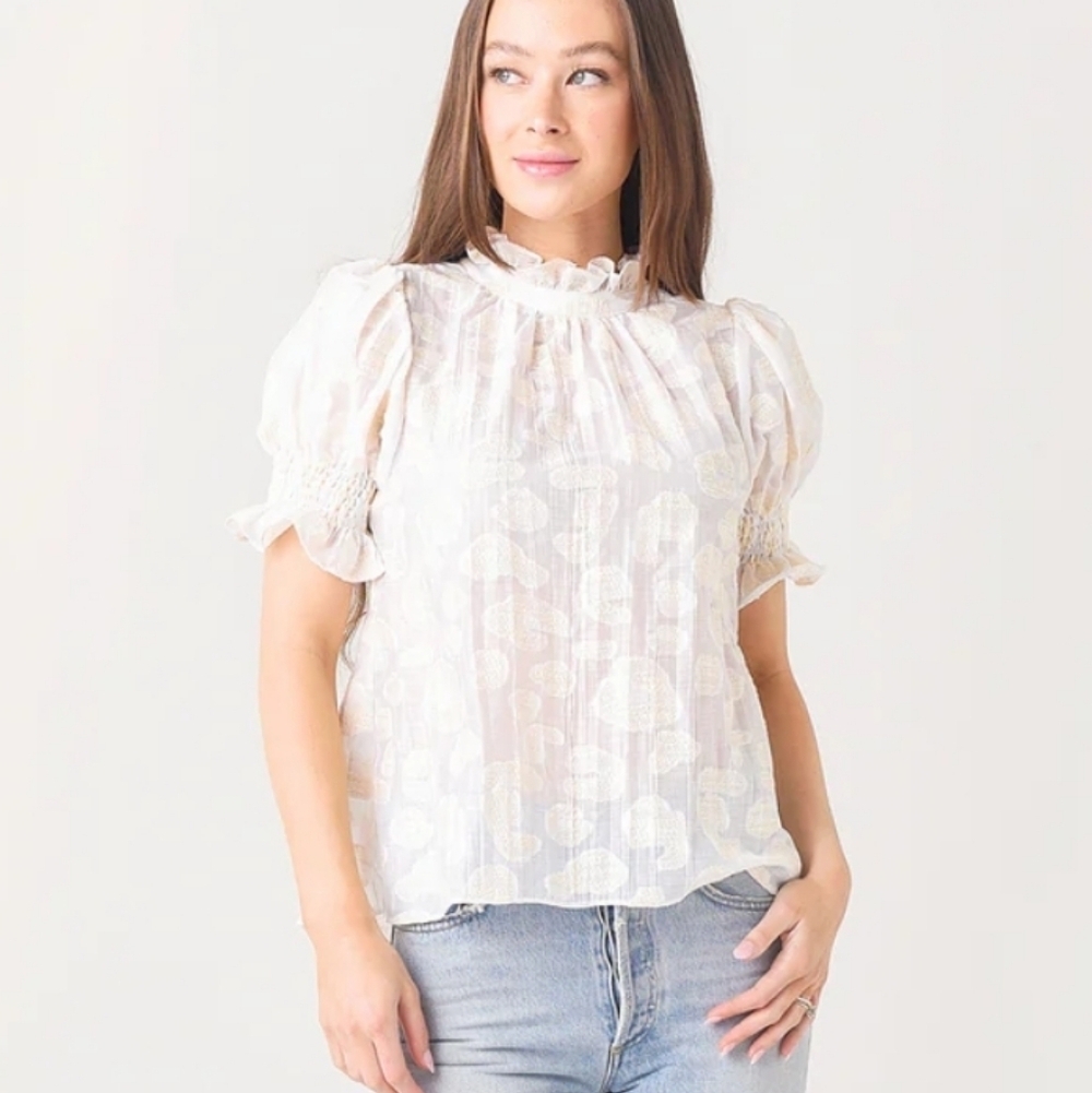 HUNTER BELL Women's Monroe Top Medium White Ecru Monochrome Leopard Print